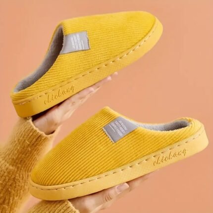 Soft Plush Cozy Ribbed Corduroy House Slippers Anti-skid Slip-on Shoes Indoor For Men Winter Shoes